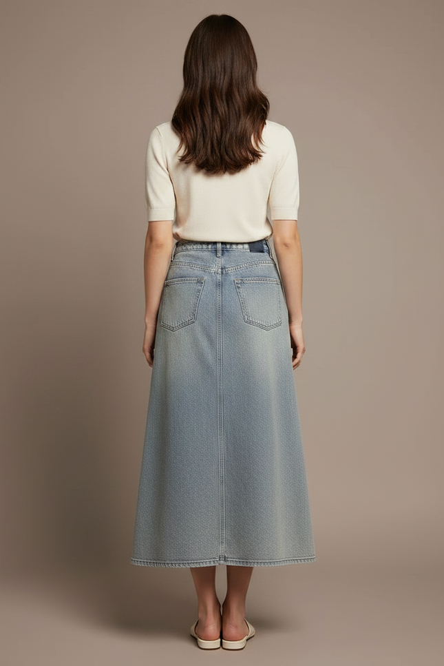 Pantalon Jupe Jean Bleu Clair Superposé Long Décontracté - vue 2
