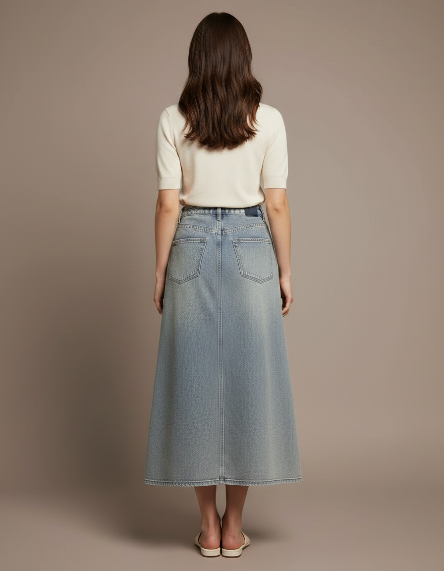 Pantalon Jupe Jean Bleu Clair Superposé Long Décontracté - vue 2