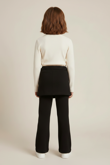 Pantalon Jupe Noir Côtelé Évasé Enfant - Maille - vue 2