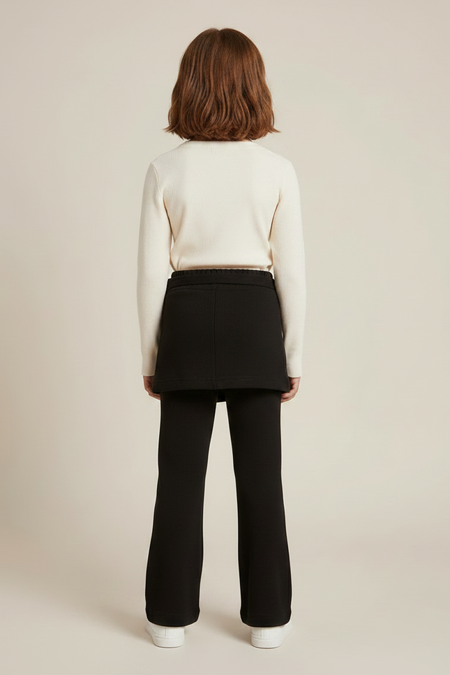 Pantalon Jupe Noir Côtelé Évasé Enfant - Maille - vue 2