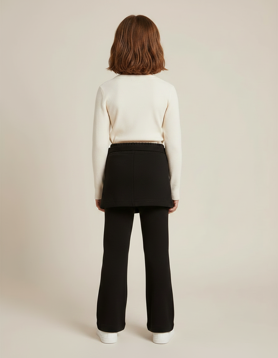 Pantalon Jupe Noir Côtelé Évasé Enfant - Maille - vue 2