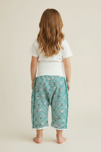 Pantalon Jupe Bébé Vert Ondulé Imprimé Confortable Coton - Molleton - vue 2
