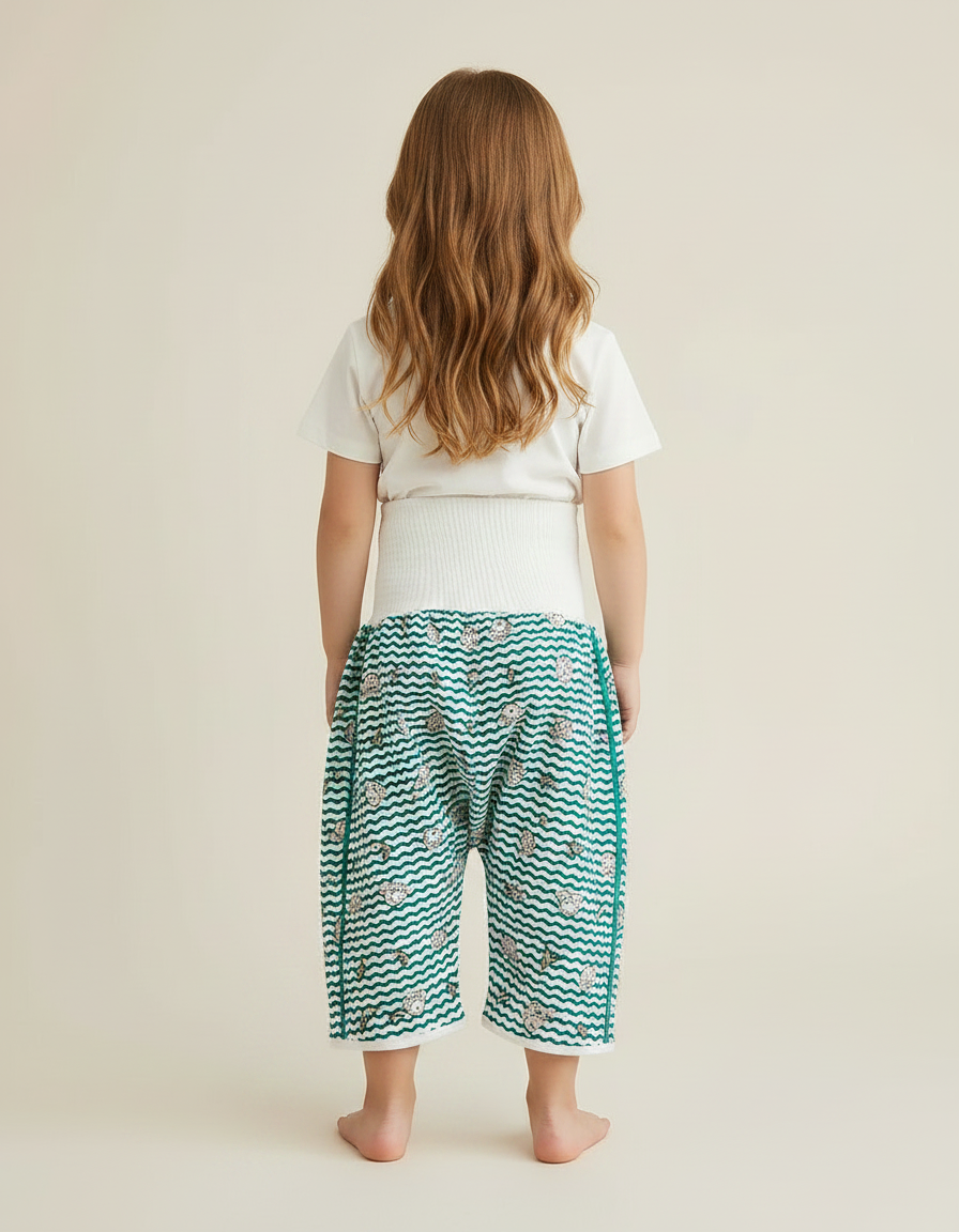 Pantalon Jupe Bébé Vert Ondulé Imprimé Confortable Coton - Molleton - vue 2