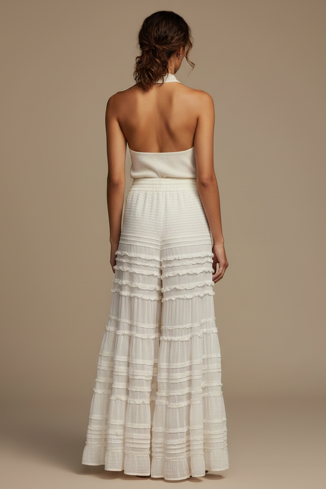Pantalon Jupe Blanc Volants Superposés Fluide Élégant - Coton - vue 2