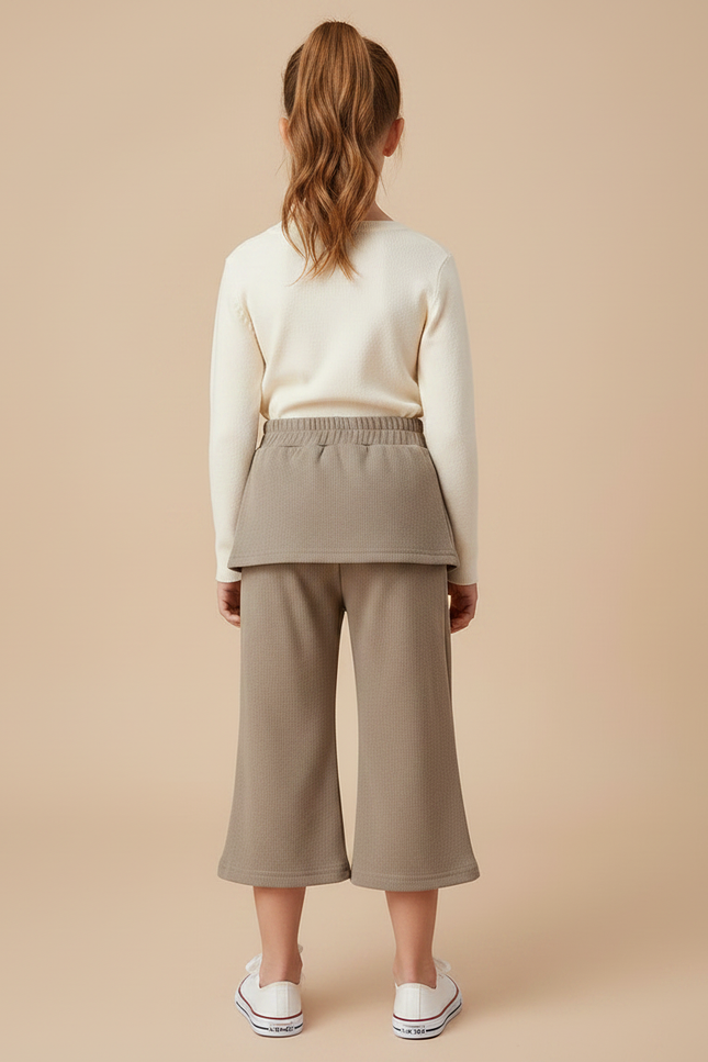 Pantalon Jupe Marron Côtelé Évasé Fleur Fille - Maille - vue 2