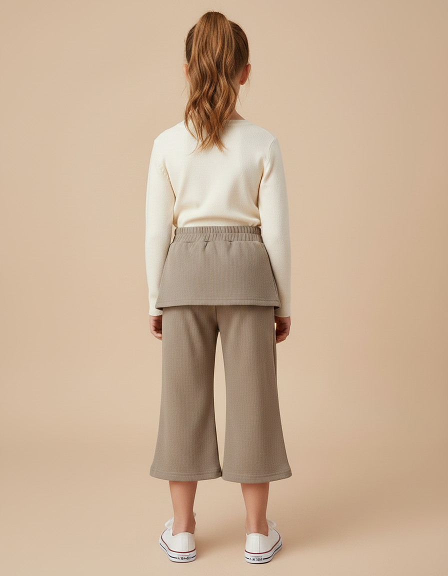 Pantalon Jupe Marron Côtelé Évasé Fleur Fille - Maille - vue 2