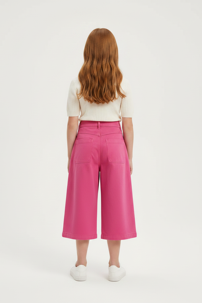 Pantalon Jupe Rose Large Coton Décontracté Fille - vue 2