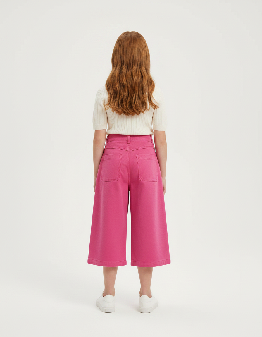 Pantalon Jupe Rose Large Coton Décontracté Fille - vue 2