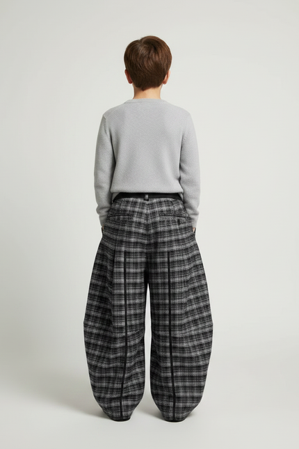 Pantalon Jupe Plaid Ample Épais Garçon - Gris Tweed - vue 2