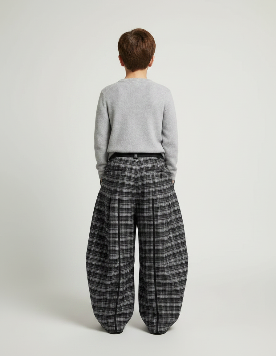 Pantalon Jupe Plaid Ample Épais Garçon - Gris Tweed - vue 2