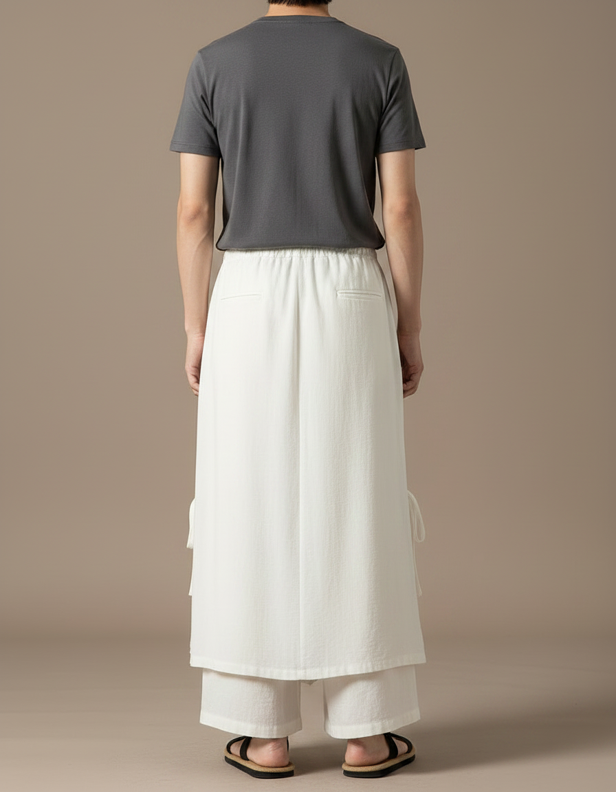 Jupe Sur Pantalon Homme - Blanc Lin - vue 2
