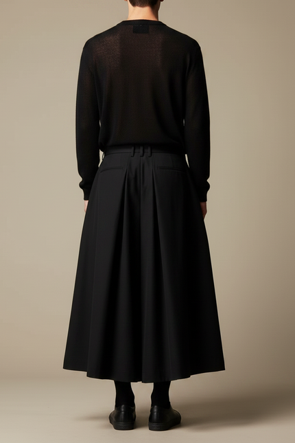 Pantalon Jupe Noir Ample Plissé Unisexe Décontracté - Polyester - vue 2