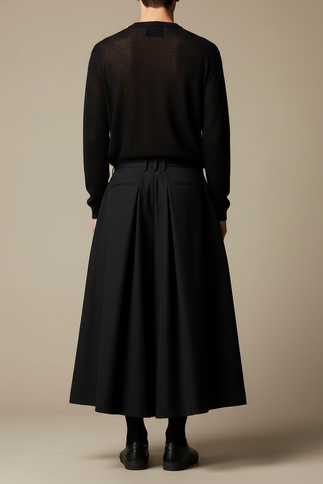 Pantalon Jupe Noir Ample Plissé Unisexe Décontracté - Polyester - vue 2