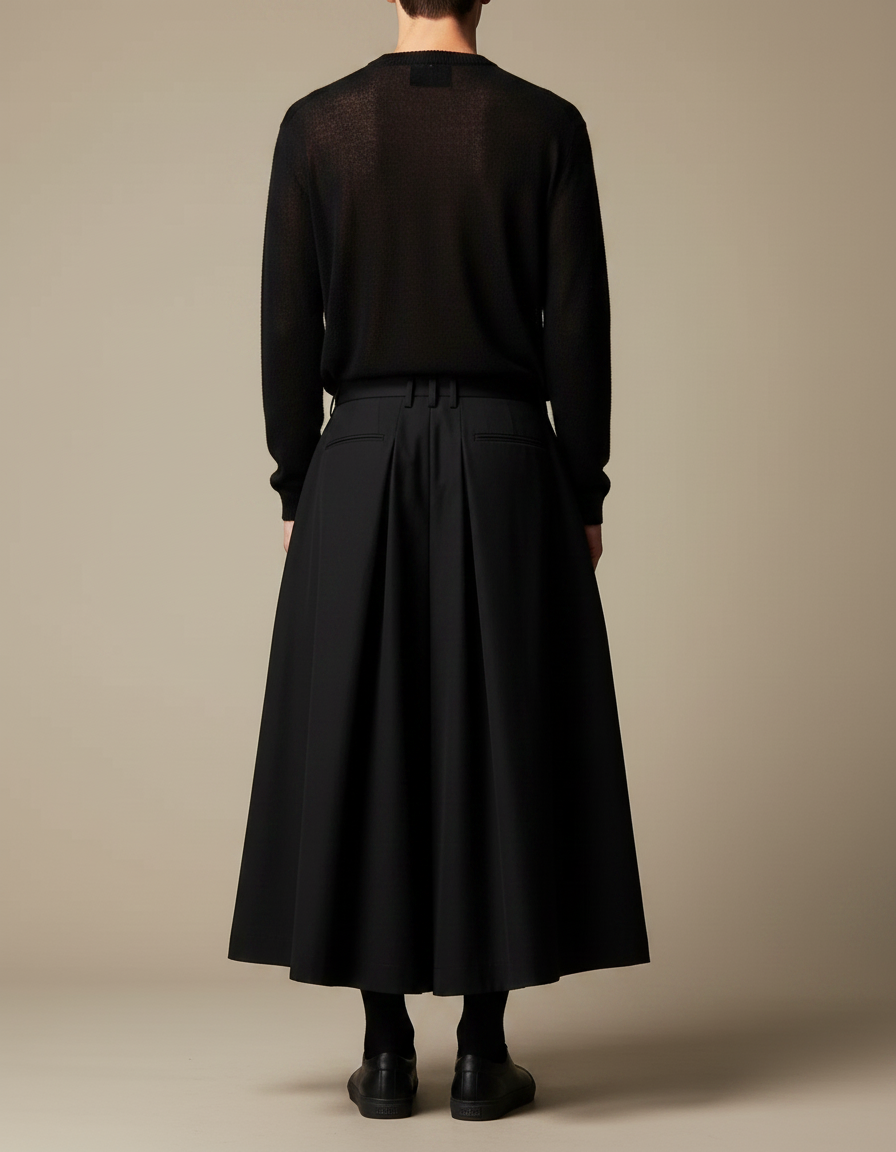 Pantalon Jupe Noir Ample Plissé Unisexe Décontracté - Polyester - vue 2