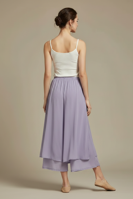 Pantalon Jupe Lavande Fluide Fendu Chiffon Léger - Violet Polyester - vue 2