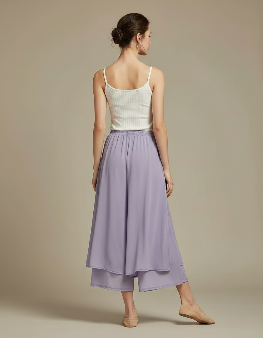 Pantalon Jupe Lavande Fluide Fendu Chiffon Léger - Violet Polyester - vue 2