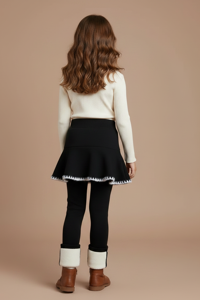 Pantalon Jupe Noir Évasé Chaud Doublé Fille - Molleton - vue 2