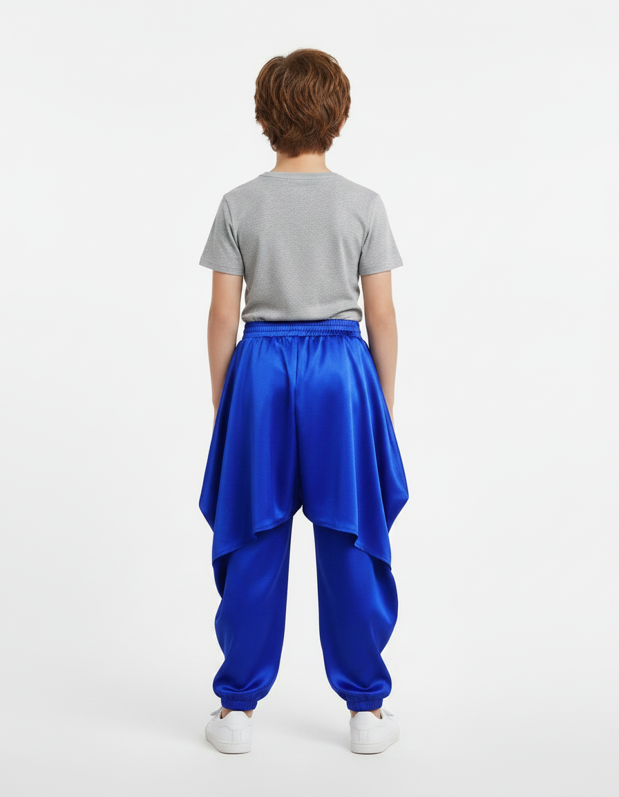 Pantalon Jupe Bleu Satin Ample Garçon Fluide - vue 2