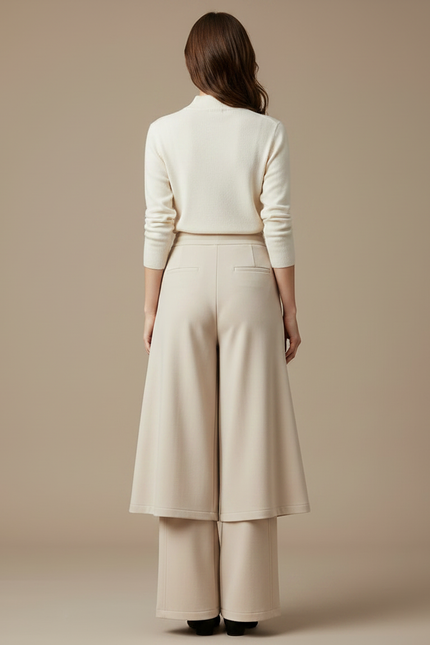 Pantalon Jupe Beige Ample Fluide Élégant Décontracté - Molleton - vue 2