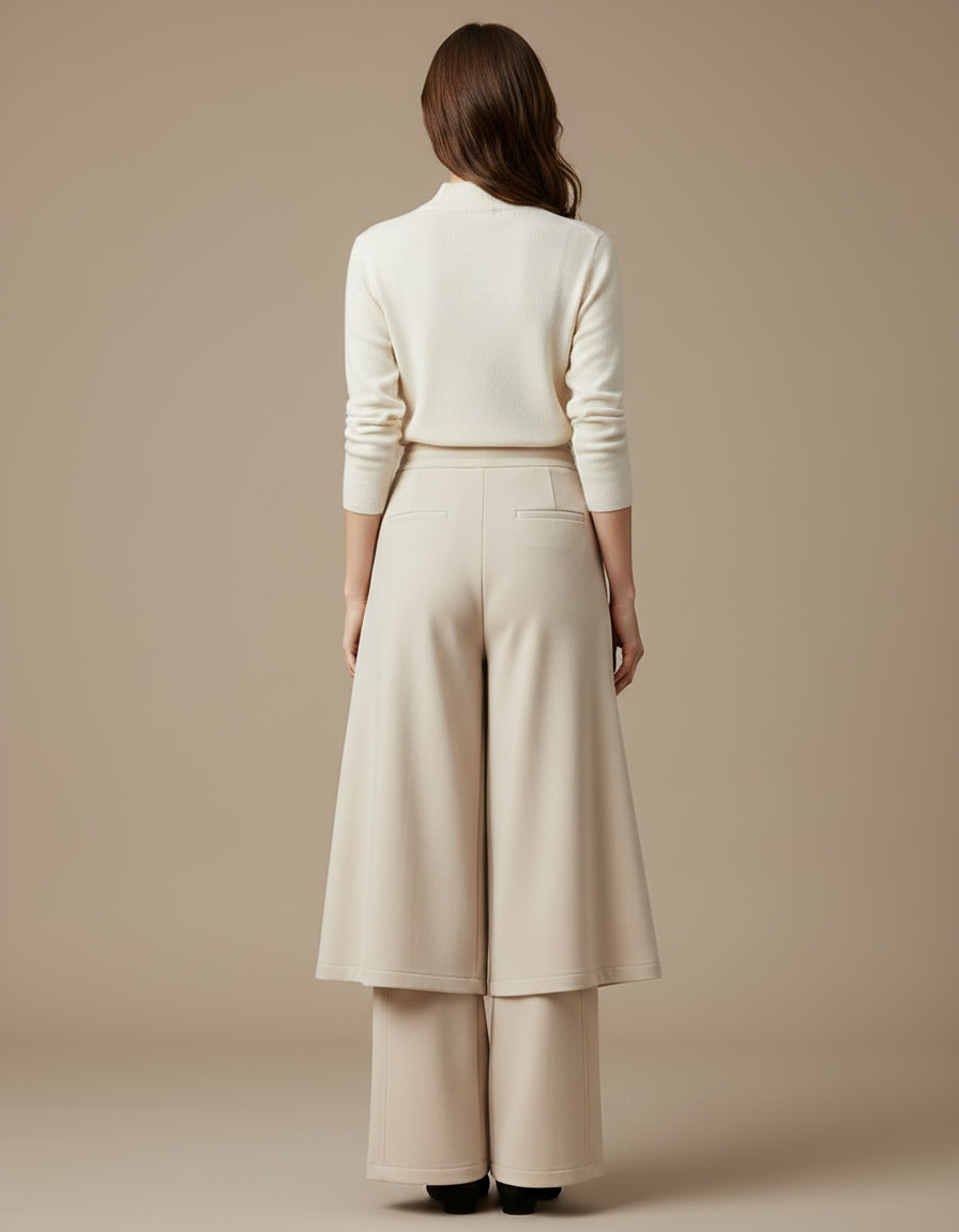 Pantalon Jupe Beige Ample Fluide Élégant Décontracté - Molleton - vue 2