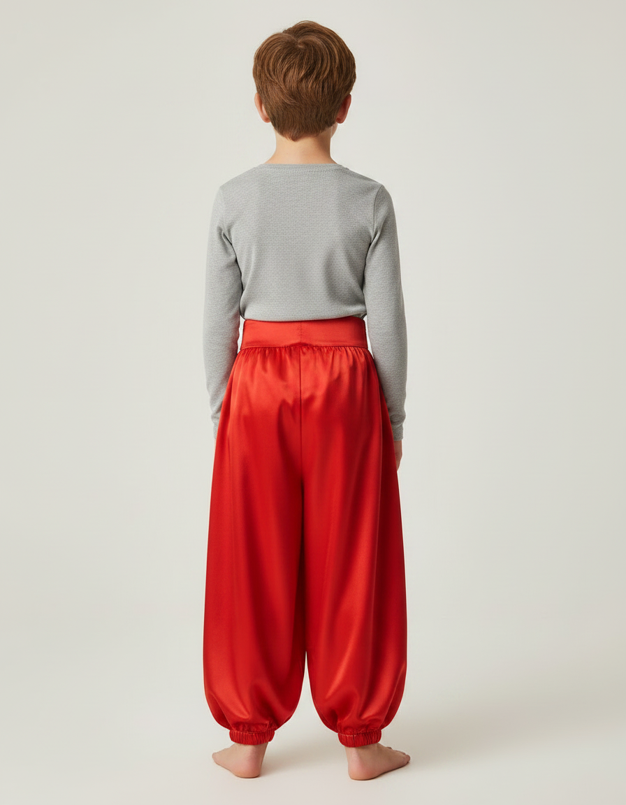 Pantalon Jupe Rouge Satiné Drapé Ample Garçon - vue 2