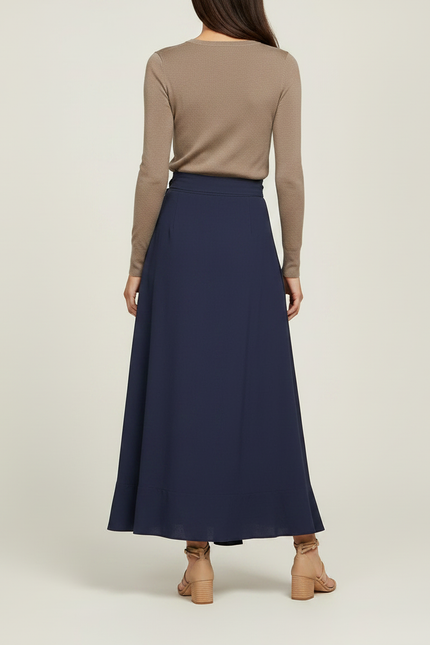 Pantalon Jupe Bleu Marine Fluide Volants Élégant Longue - Viscose - vue 2