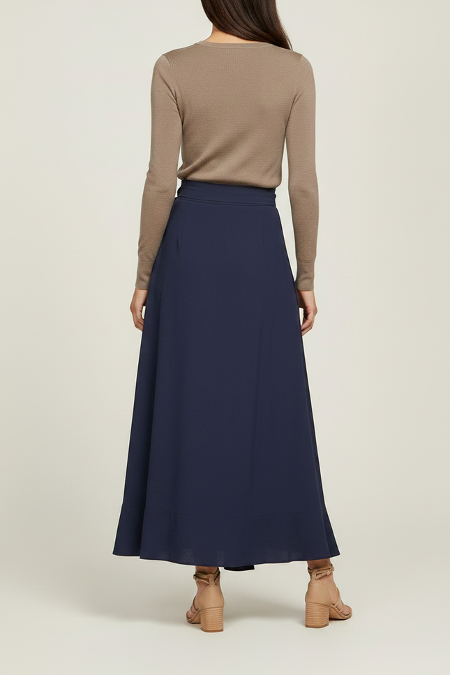 Pantalon Jupe Bleu Marine Fluide Volants Élégant Longue - Viscose - vue 2