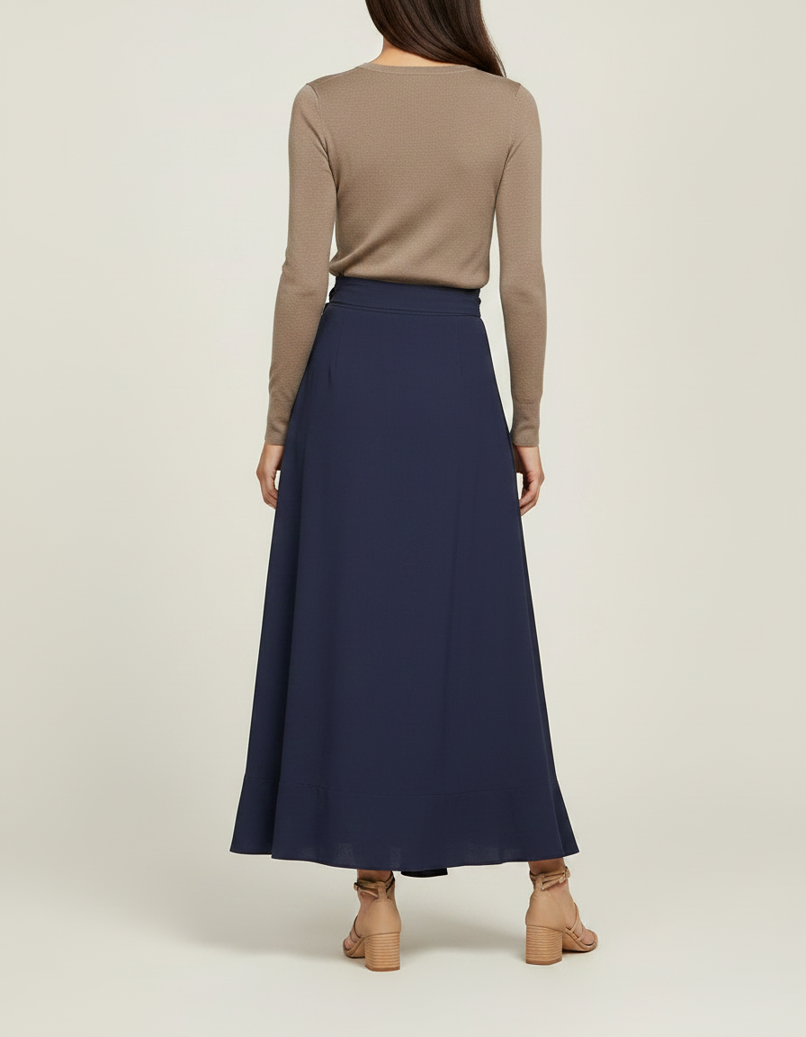 Pantalon Jupe Bleu Marine Fluide Volants Élégant Longue - Viscose - vue 2