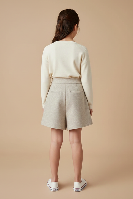 Pantalon Jupe Beige Laine Plissé Ample Enfant - vue 2