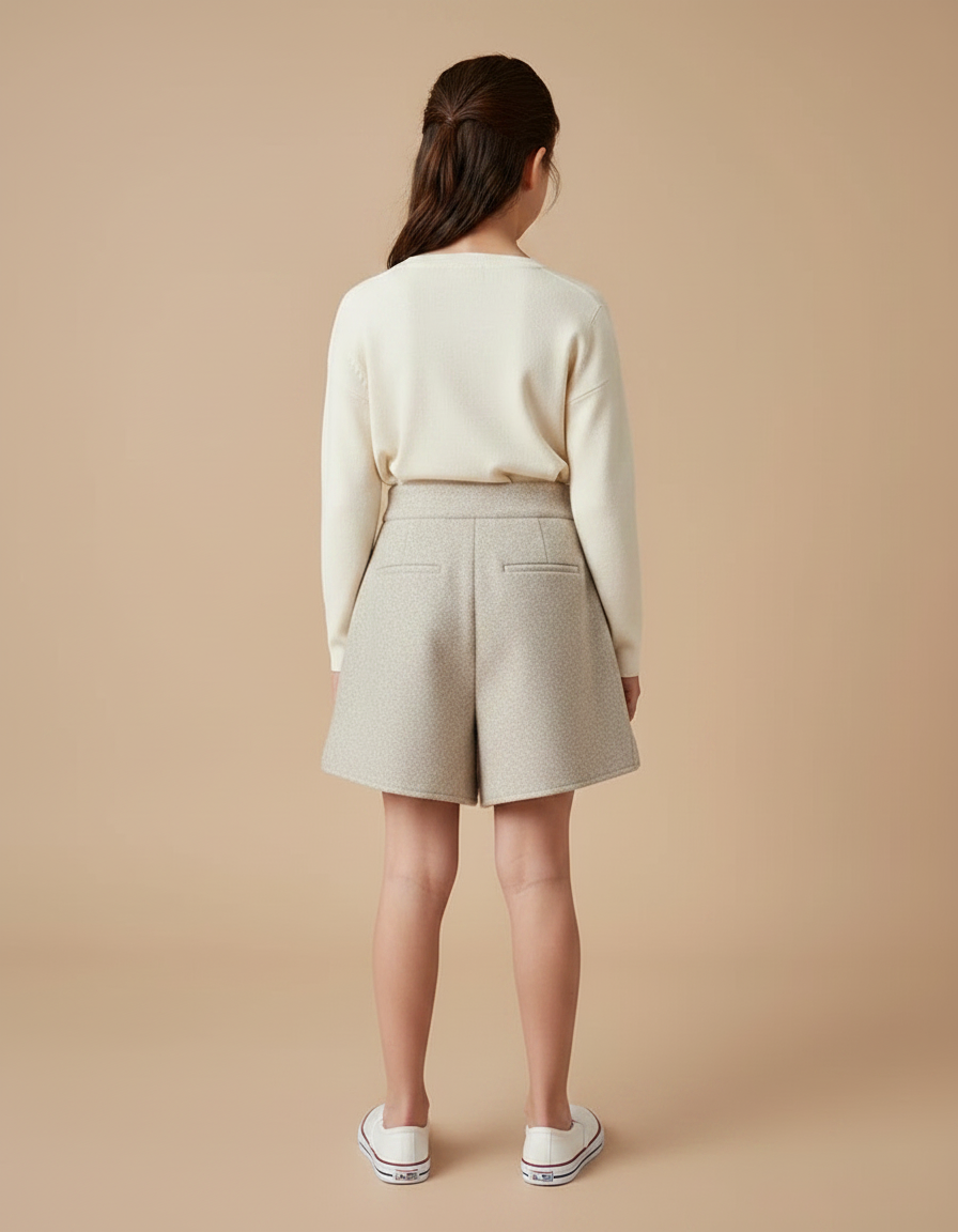 Pantalon Jupe Beige Laine Plissé Ample Enfant - vue 2