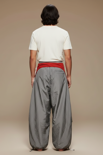 Pantalon Jupe Gris Fluide Ample Sportif Rouge - Polyester - vue 2