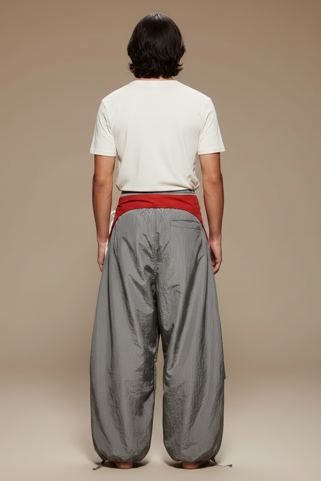 Pantalon Jupe Gris Fluide Ample Sportif Rouge - Polyester - vue 2