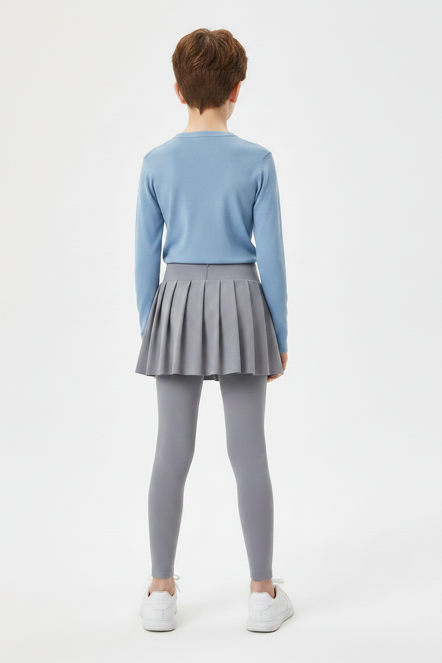 Pantalon Jupe Gris Plissé Legging Enfant Confortable - Polyester - vue 2