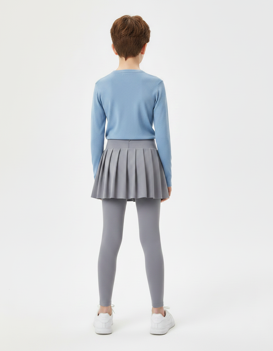 Pantalon Jupe Gris Plissé Legging Enfant Confortable - Polyester - vue 2