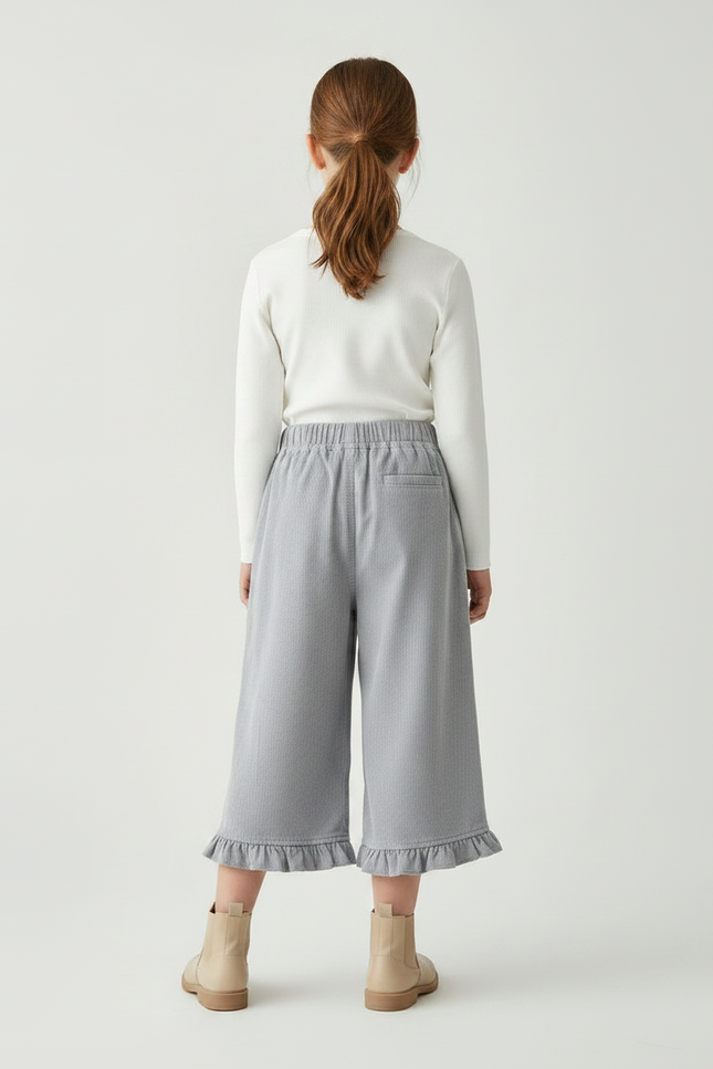 Pantalon Jupe Gris Côtelé Volants Ample Enfant - Cordé - vue 2