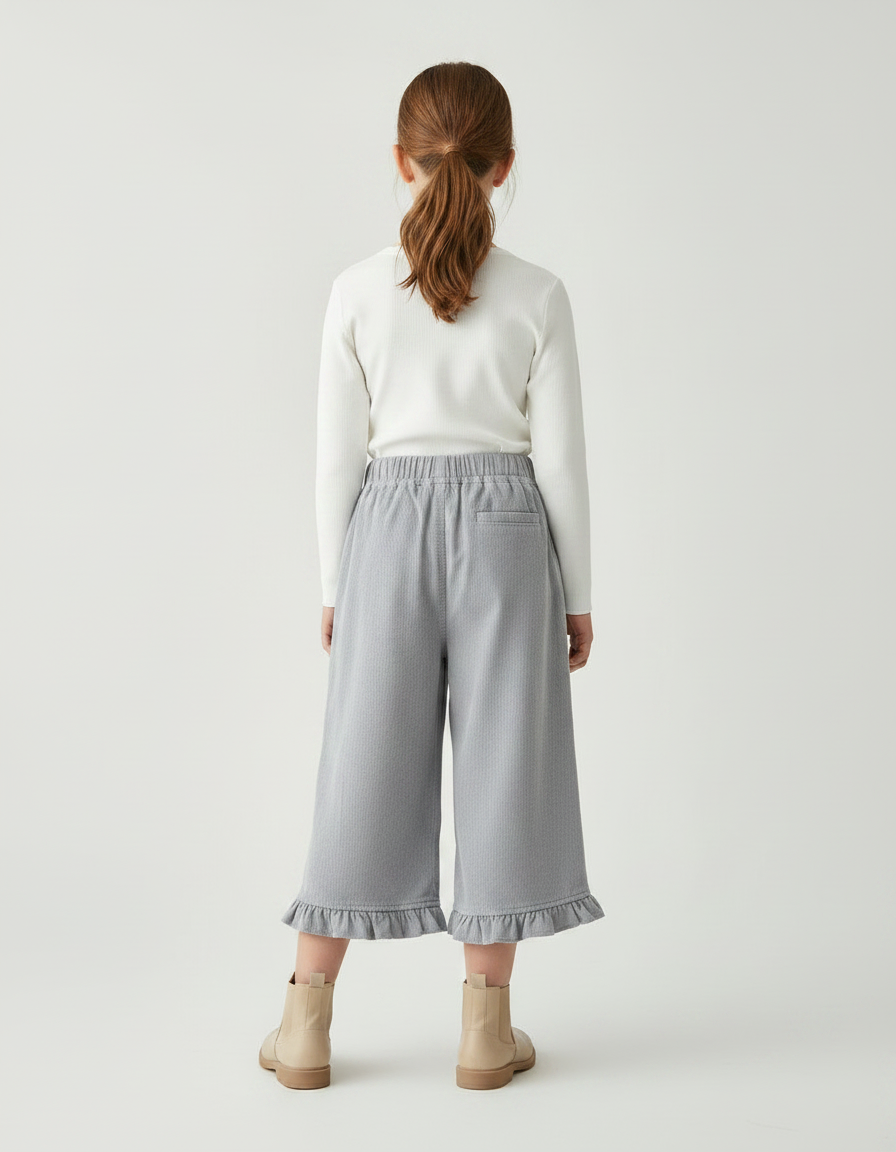 Pantalon Jupe Gris Côtelé Volants Ample Enfant - Cordé - vue 2