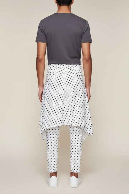 Pantalon Jupe Blanc Pois Noir Asymétrique Décontracté - Coton - vue 2