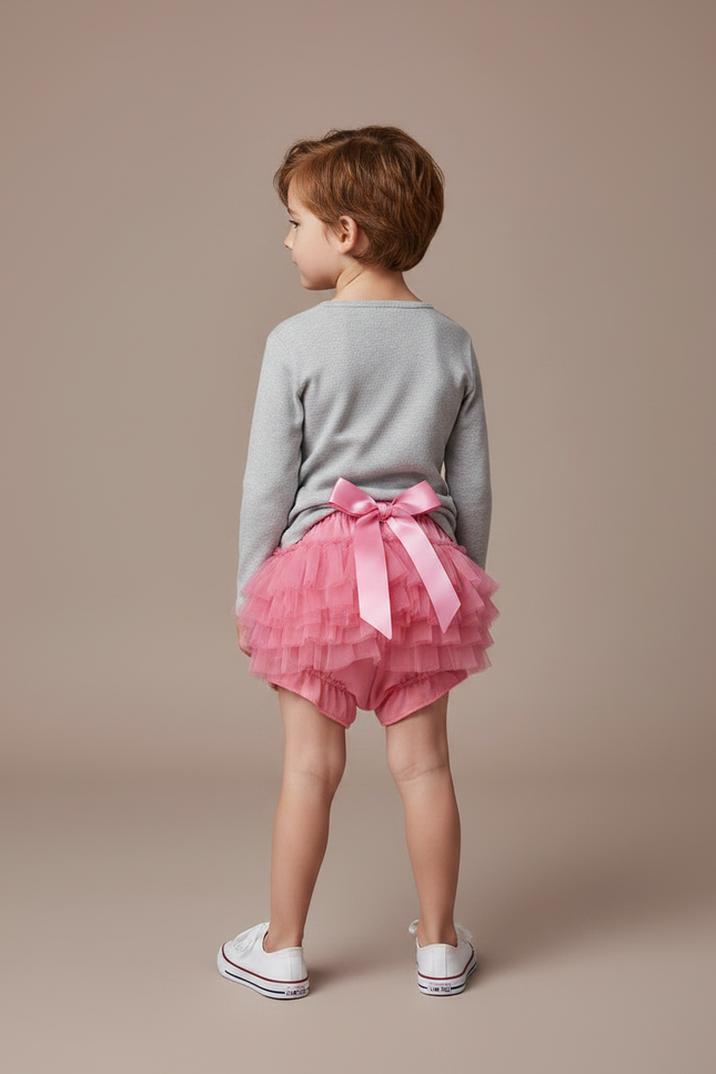 Pantalon Jupe Rose Tulle Volants Bébé Mignon - Maille - vue 2