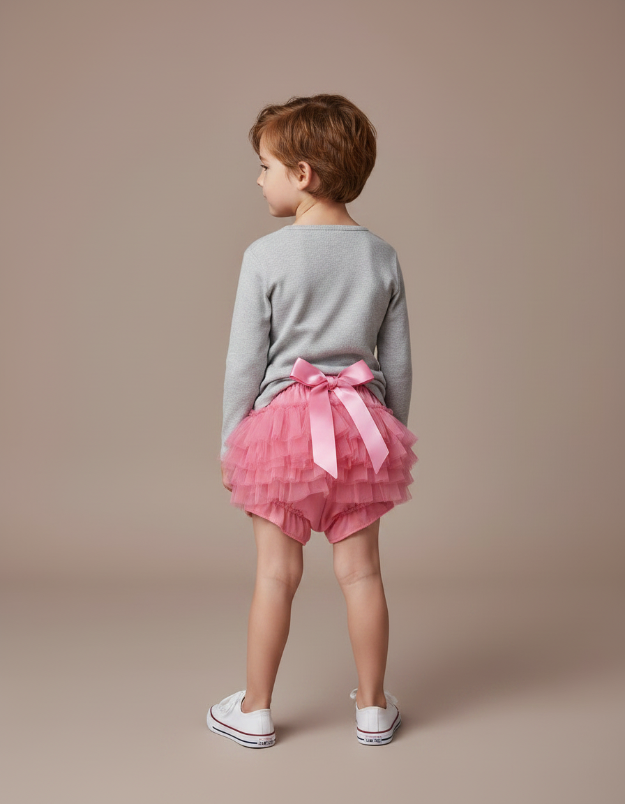 Pantalon Jupe Rose Tulle Volants Bébé Mignon - Maille - vue 2