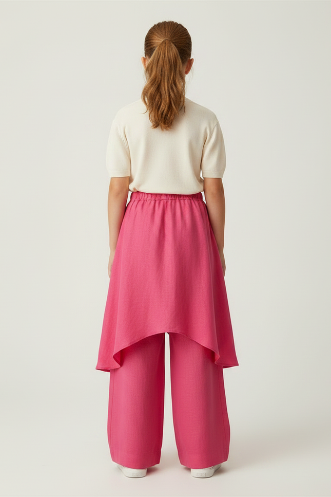 Pantalon Jupe Rose Lin Ample Superposé Fille - vue 2