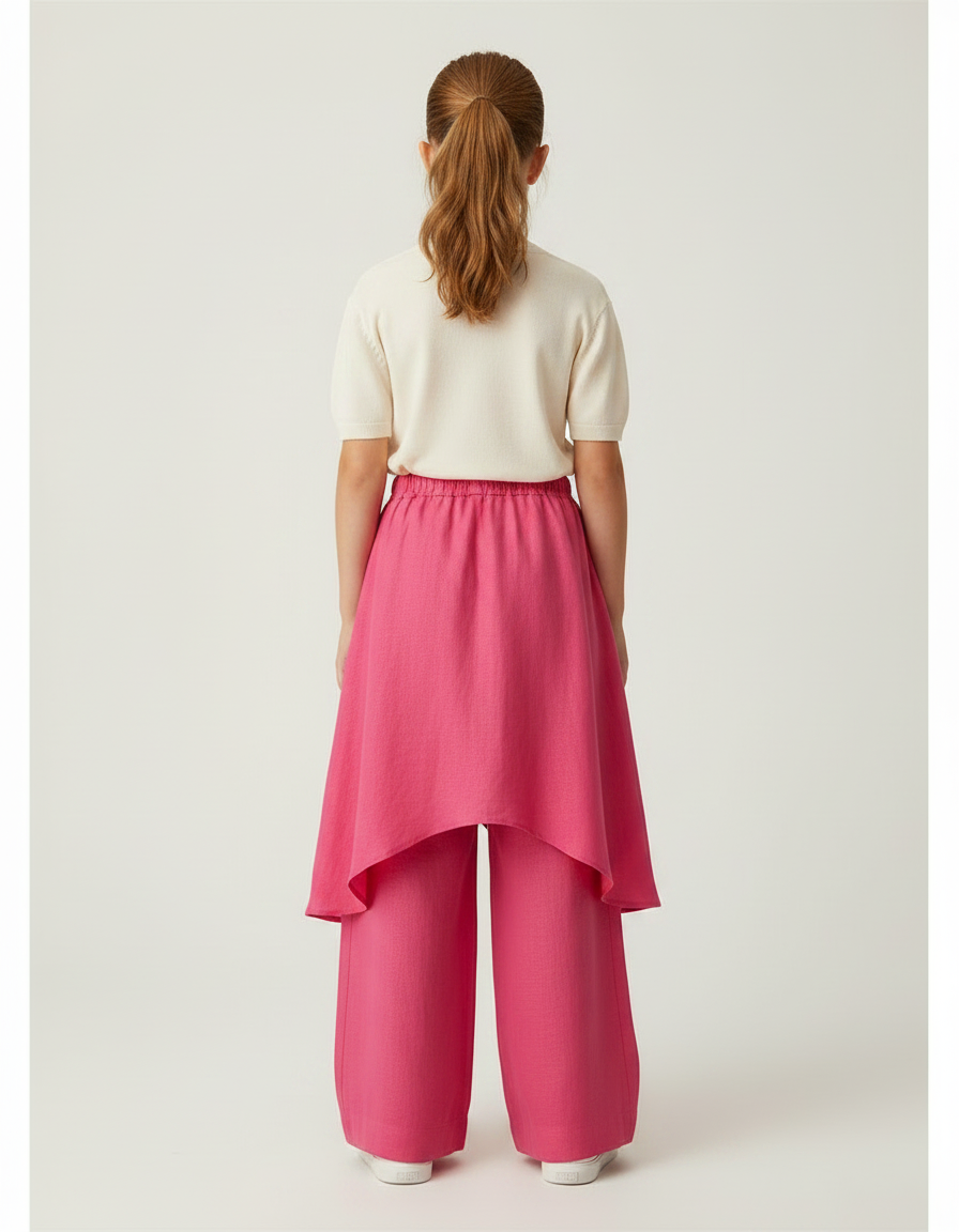 Pantalon Jupe Rose Lin Ample Superposé Fille - vue 2