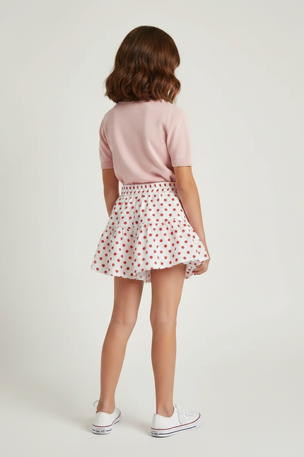 Pantalon Jupe Blanc Coton Volants Cœurs Fille - vue 2