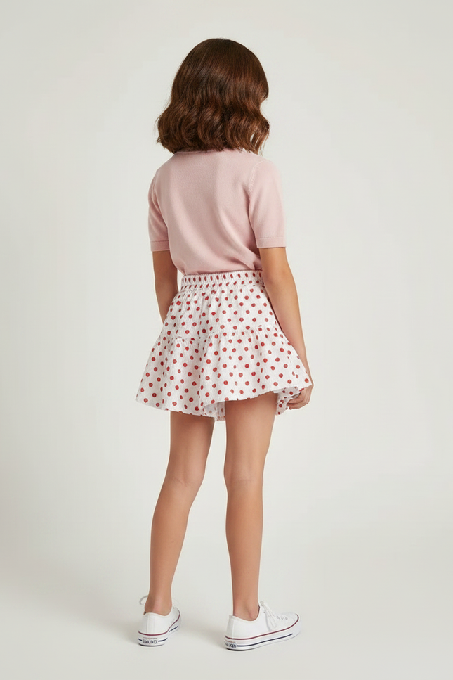 Pantalon Jupe Blanc Coton Volants Cœurs Fille - vue 2