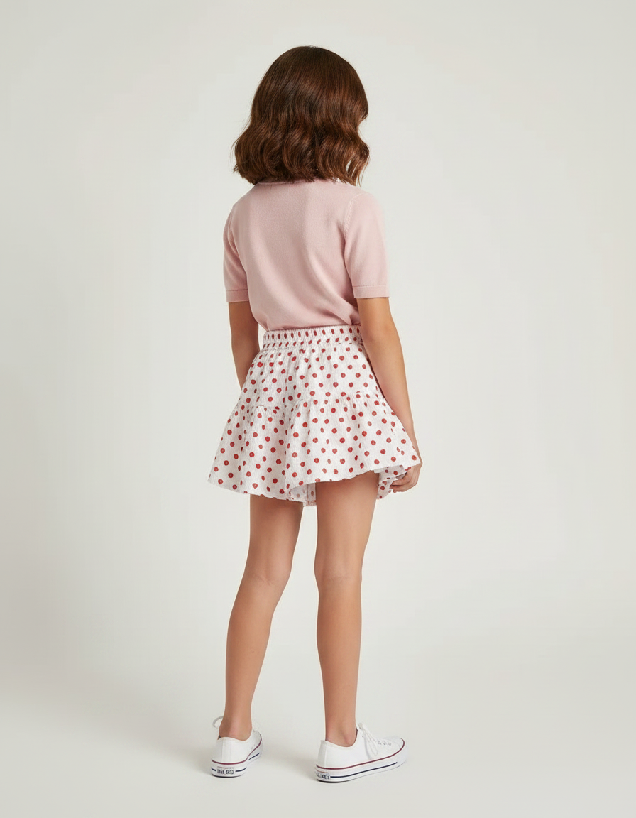 Pantalon Jupe Blanc Coton Volants Cœurs Fille - vue 2