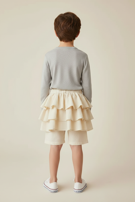 Pantalon Jupe Beige Volants Coton Confortable Enfant - vue 2