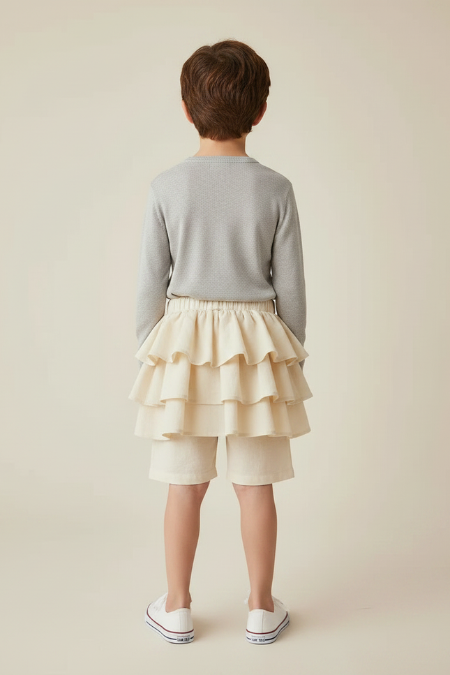 Pantalon Jupe Beige Volants Coton Confortable Enfant - vue 2