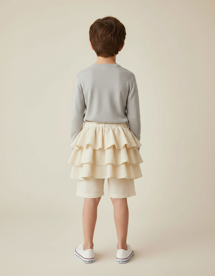 Pantalon Jupe Beige Volants Coton Confortable Enfant - vue 2