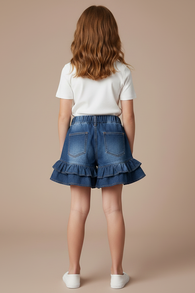 Pantalon Jupe Denim Bleu Volants Superposés Enfant - Jean - vue 2