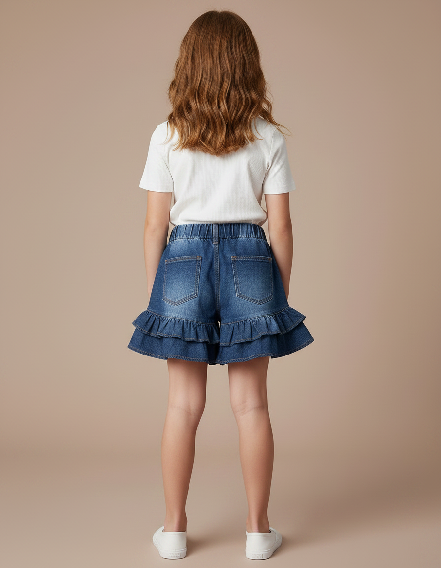 Pantalon Jupe Denim Bleu Volants Superposés Enfant - Jean - vue 2