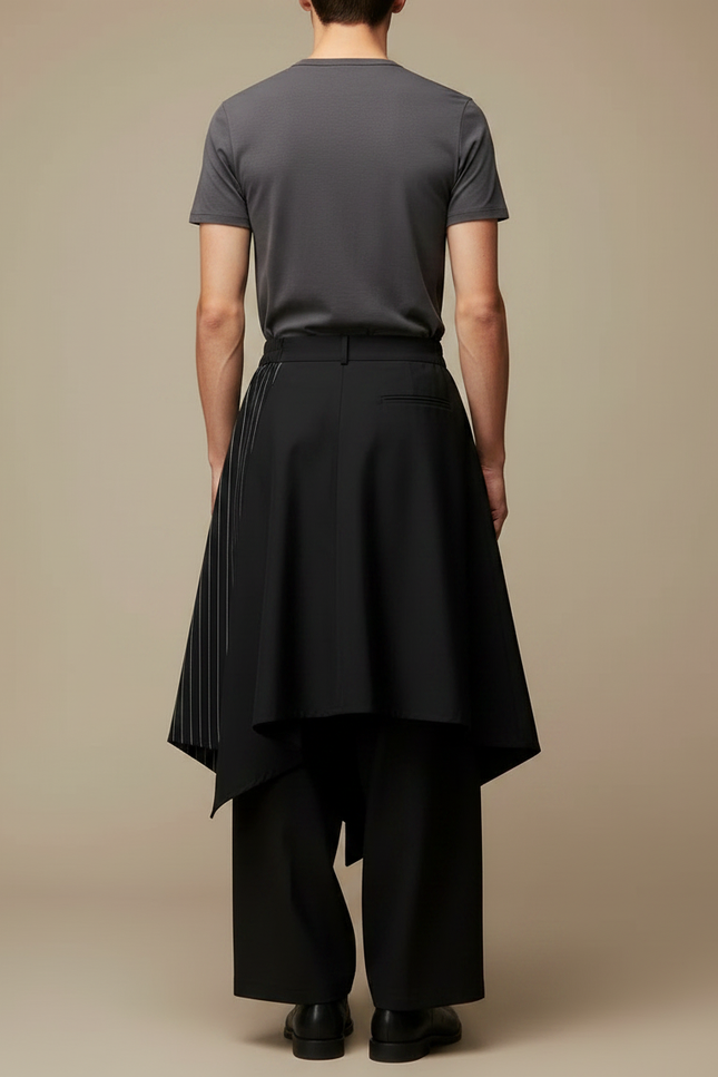 Pantalon Jupe Noir Asymétrique Rayé Ample Homme - Polyester - vue 2